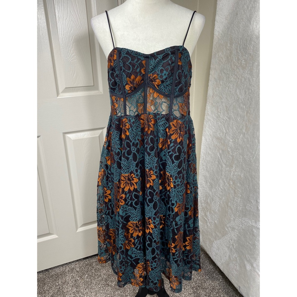 Lace Midi Dress Floral Print Sleeveless Party Cocktail‎ Dress Size L Fairy Goth